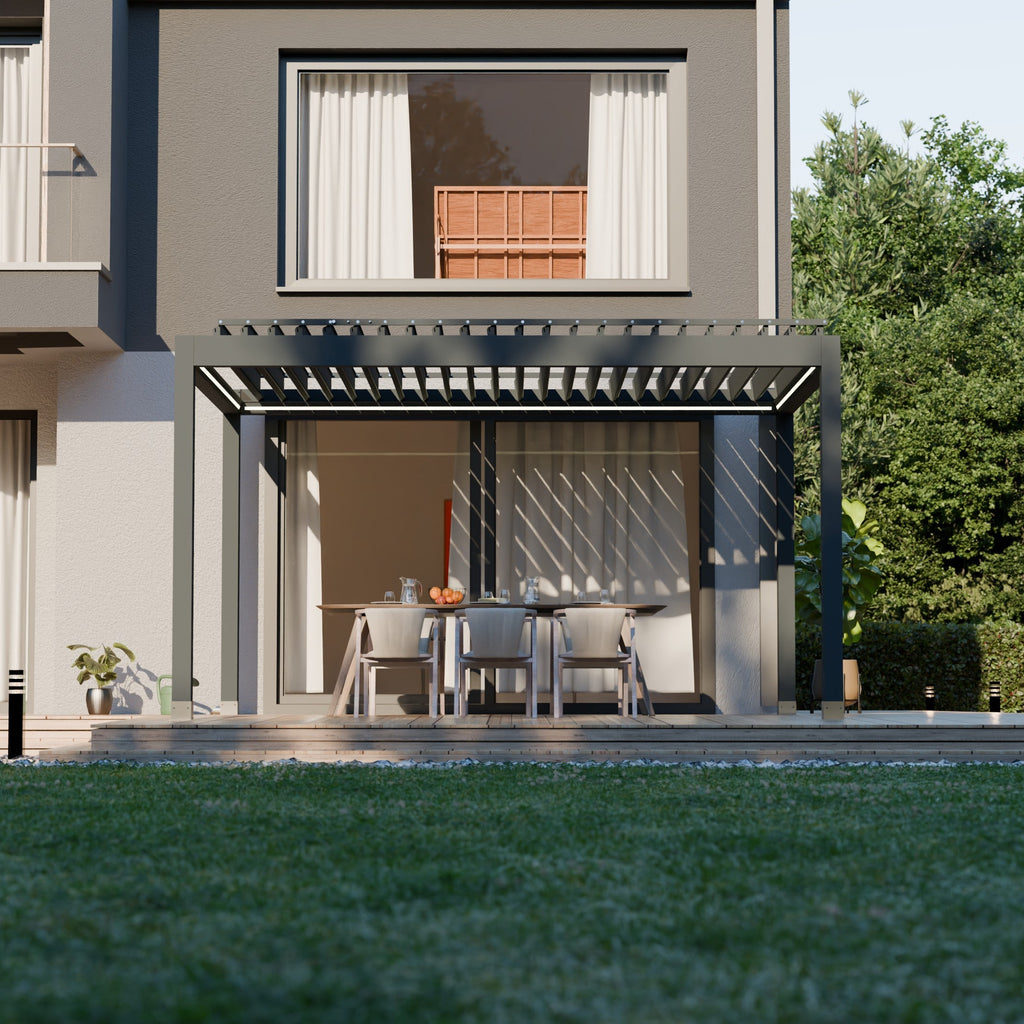 Freestanding bioclimatic louver pergola on deck